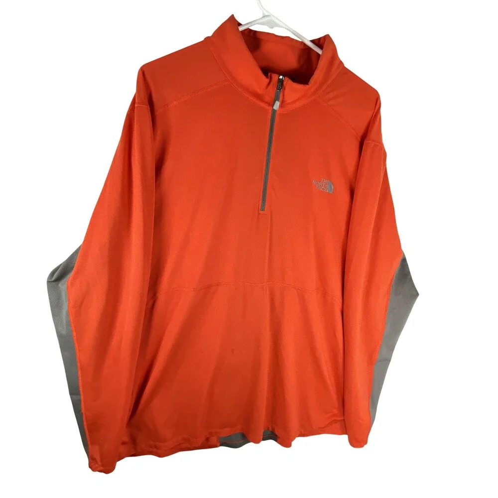 The North Face Shirt Mens 2XL Orange Gray Quarter Zip Long Sleeve Top NF00CP4U